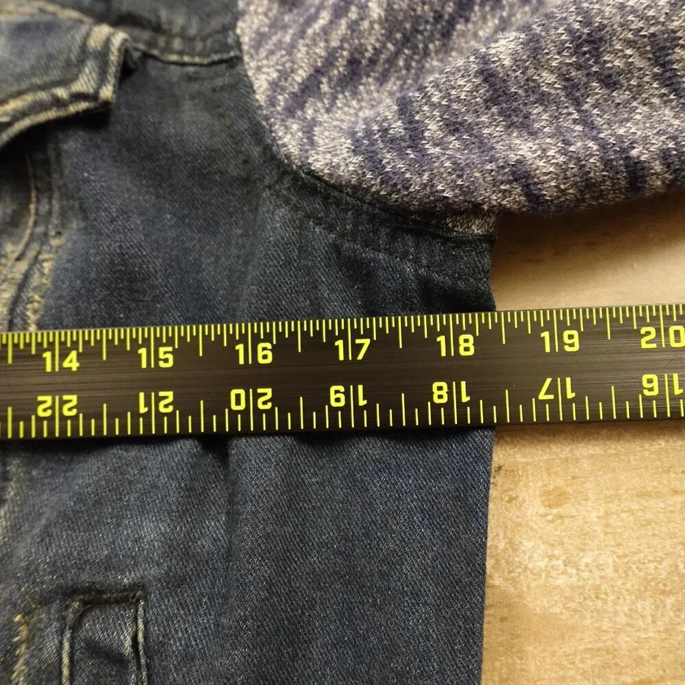 Free‎ People Denim Knit Sleeve Hoodie Jacket Women’s Medium Blue Distressed Boho - Picture 5 of 10